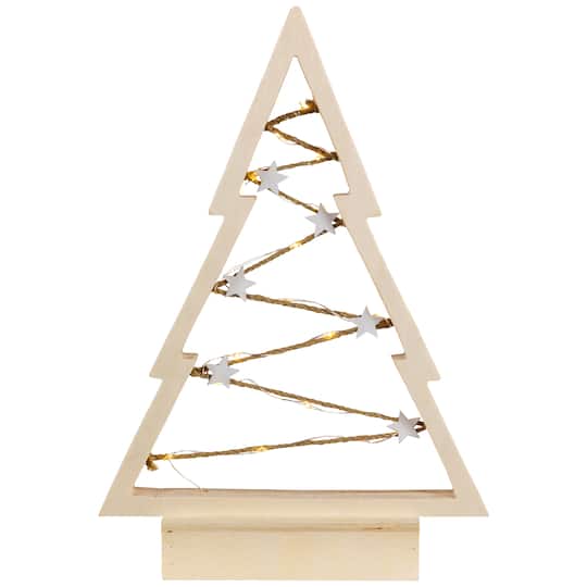 Northlight 11" Lighted Wooden Christmas Tree with Stars Decoration